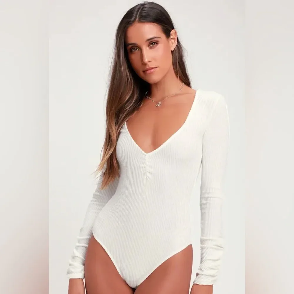 Free People Cozy Up Bodysuit-Large Ivory